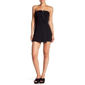 DO + BE Black Strapless Tuxedo Romper V-Neck Smocked Back‎ - Size M
